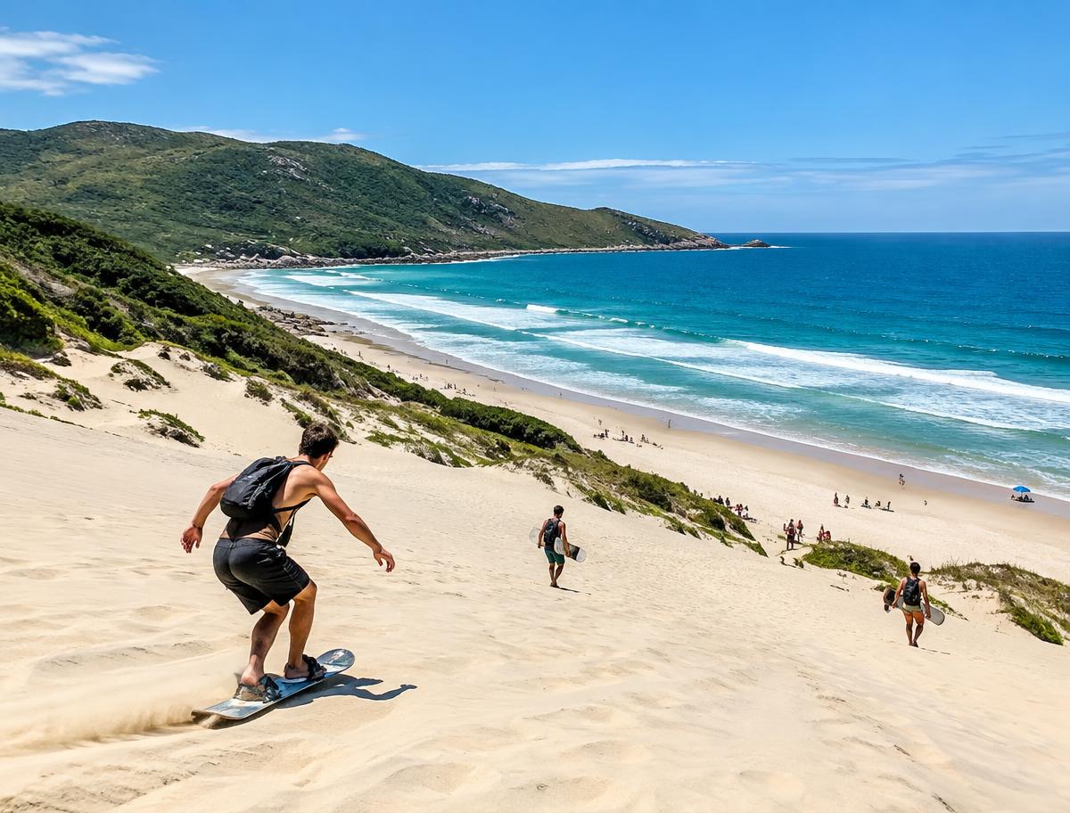 Sandboard nas dunas da Joaquina, em Florianópolis